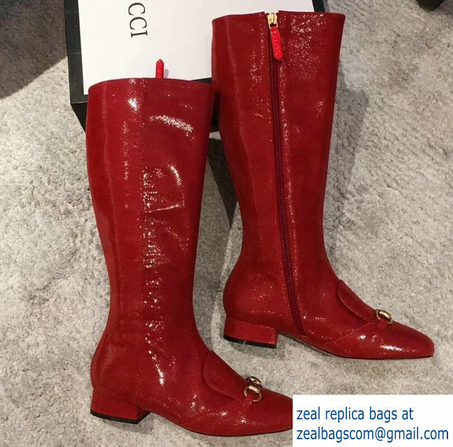 Gucci Horsebit Patent Leather High Boots Red 2018 - Click Image to Close