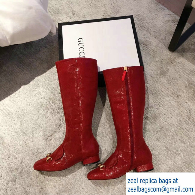 Gucci Horsebit Patent Leather High Boots Red 2018