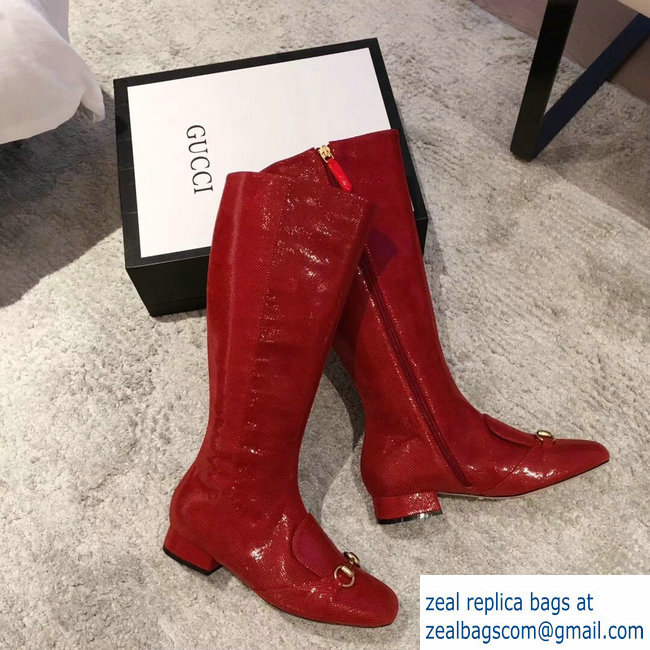 Gucci Horsebit Patent Leather High Boots Red 2018