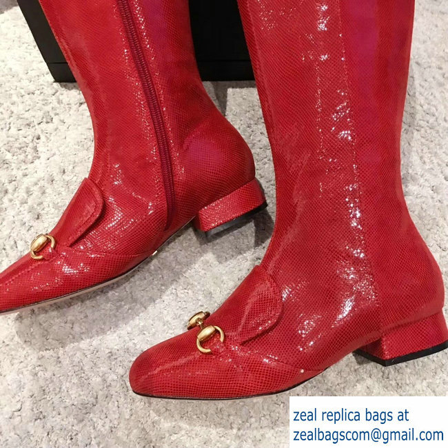 Gucci Horsebit Patent Leather High Boots Red 2018