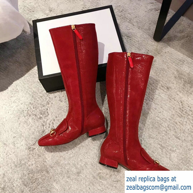 Gucci Horsebit Patent Leather High Boots Red 2018