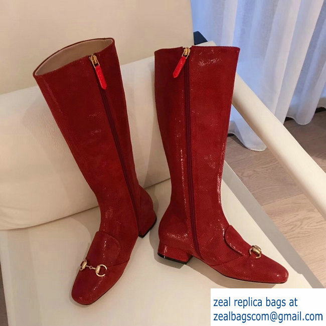 Gucci Horsebit Patent Leather High Boots Red 2018