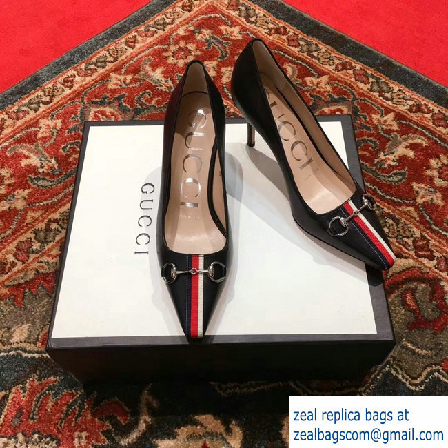 Gucci Horsebit and Sylvie Web Heel 2.5cm/7.5cm Pumps Black 2018 - Click Image to Close