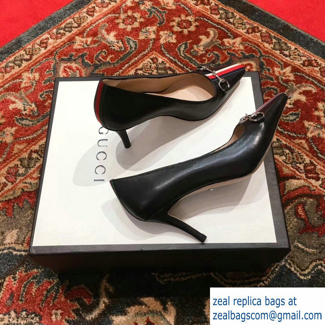 Gucci Horsebit and Sylvie Web Heel 2.5cm/7.5cm Pumps Black 2018 - Click Image to Close