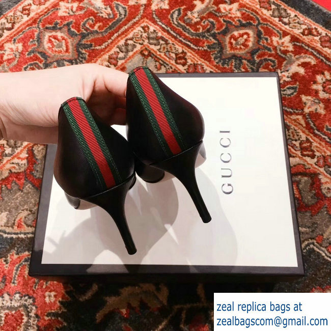 Gucci Horsebit and Sylvie Web Heel 2.5cm/7.5cm Pumps Black 2018 - Click Image to Close