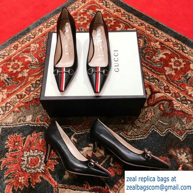 Gucci Horsebit and Sylvie Web Heel 2.5cm/7.5cm Pumps Black 2018 - Click Image to Close