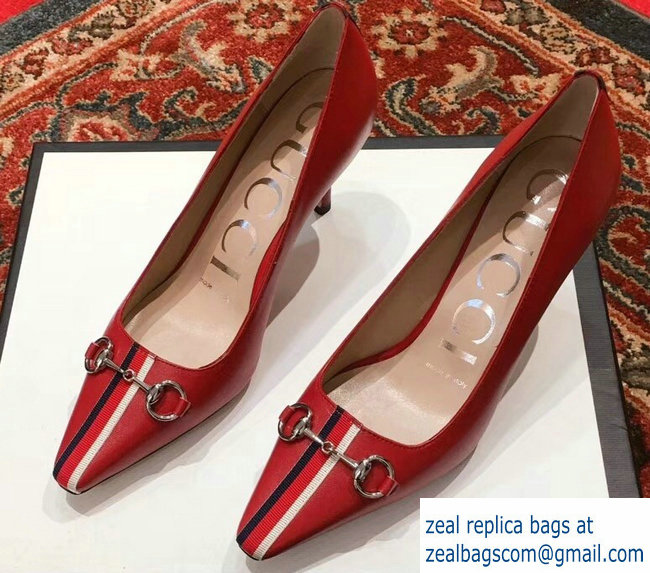 Gucci Horsebit and Sylvie Web Heel 2.5cm/7.5cm Pumps Red 2018 - Click Image to Close