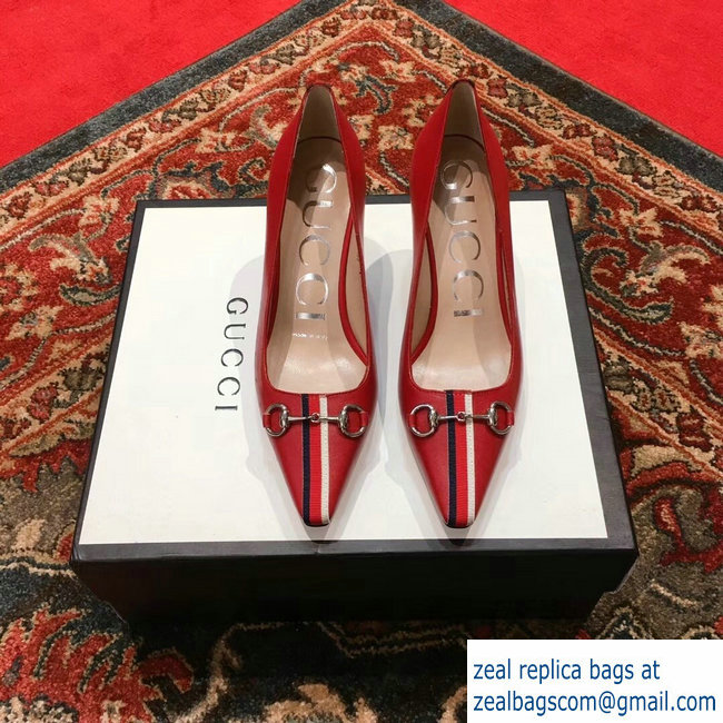 Gucci Horsebit and Sylvie Web Heel 2.5cm/7.5cm Pumps Red 2018 - Click Image to Close