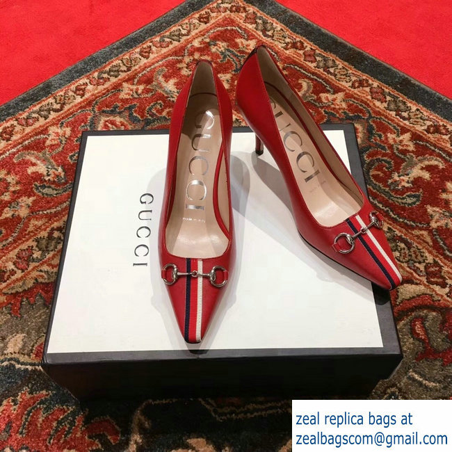 Gucci Horsebit and Sylvie Web Heel 2.5cm/7.5cm Pumps Red 2018 - Click Image to Close