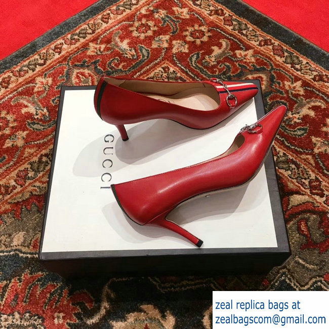 Gucci Horsebit and Sylvie Web Heel 2.5cm/7.5cm Pumps Red 2018 - Click Image to Close