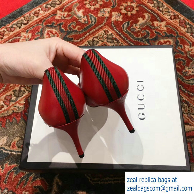 Gucci Horsebit and Sylvie Web Heel 2.5cm/7.5cm Pumps Red 2018 - Click Image to Close