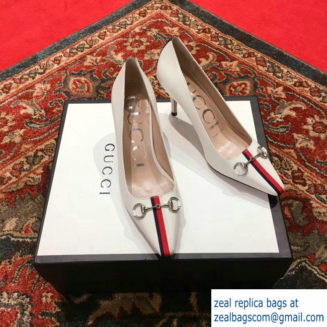 Gucci Horsebit and Sylvie Web Heel 2.5cm/7.5cm Pumps White 2018