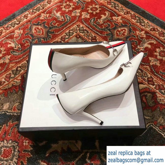 Gucci Horsebit and Sylvie Web Heel 2.5cm/7.5cm Pumps White 2018 - Click Image to Close