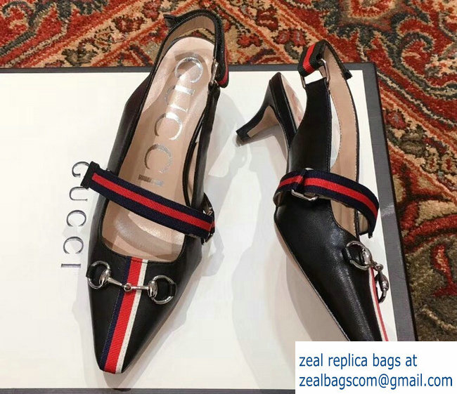 Gucci Horsebit and Sylvie Web Mid-heel Pumps 549616 Black 2018 - Click Image to Close