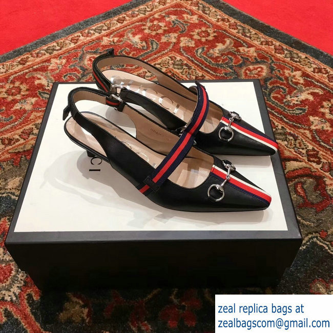 Gucci Horsebit and Sylvie Web Mid-heel Pumps 549616 Black 2018 - Click Image to Close