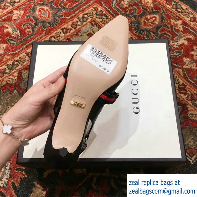 Gucci Horsebit and Sylvie Web Mid-heel Pumps 549616 Black 2018 - Click Image to Close