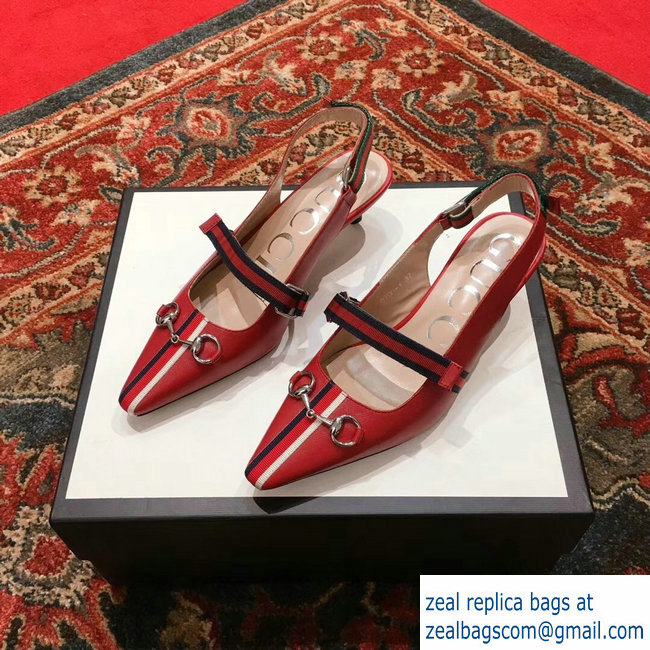 Gucci Horsebit and Sylvie Web Mid-heel Pumps 549616 Red 2018 - Click Image to Close