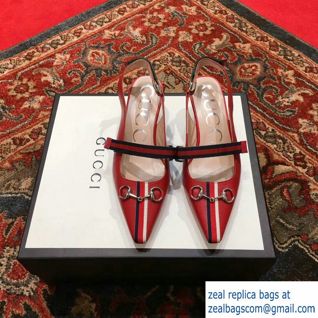 Gucci Horsebit and Sylvie Web Mid-heel Pumps 549616 Red 2018