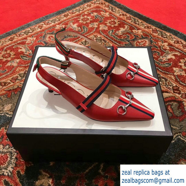 Gucci Horsebit and Sylvie Web Mid-heel Pumps 549616 Red 2018 - Click Image to Close