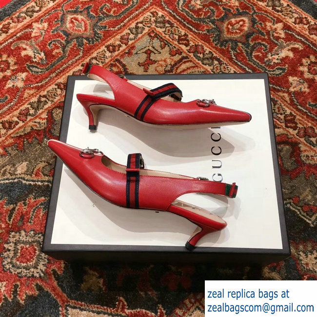 Gucci Horsebit and Sylvie Web Mid-heel Pumps 549616 Red 2018 - Click Image to Close