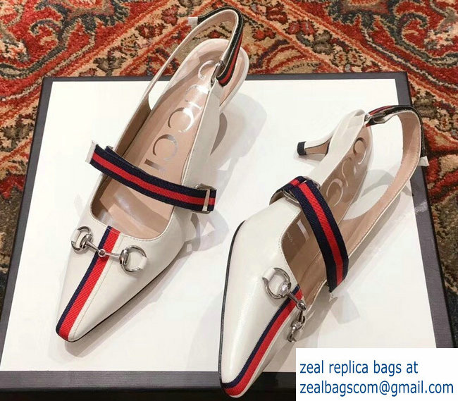 Gucci Horsebit and Sylvie Web Mid-heel Pumps 549616 White 2018 - Click Image to Close