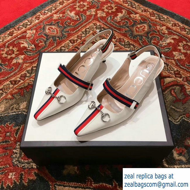 Gucci Horsebit and Sylvie Web Mid-heel Pumps 549616 White 2018 - Click Image to Close