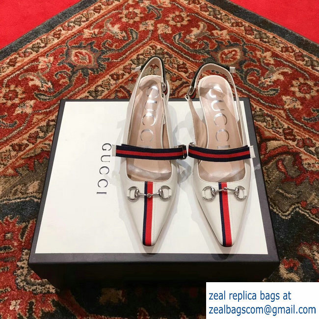 Gucci Horsebit and Sylvie Web Mid-heel Pumps 549616 White 2018 - Click Image to Close