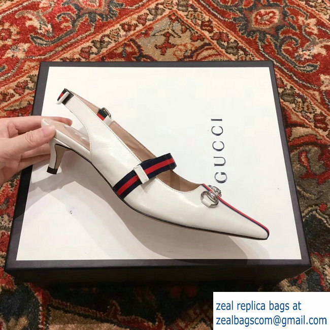 Gucci Horsebit and Sylvie Web Mid-heel Pumps 549616 White 2018 - Click Image to Close