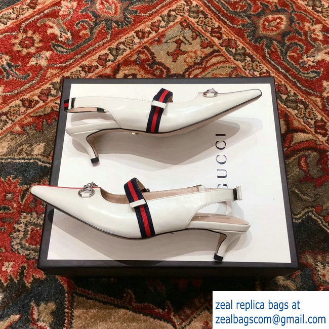 Gucci Horsebit and Sylvie Web Mid-heel Pumps 549616 White 2018 - Click Image to Close