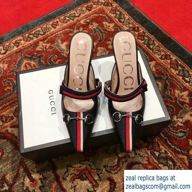 Gucci Horsebit and Sylvie Web Mid-heel Slides 549617 Black 2018