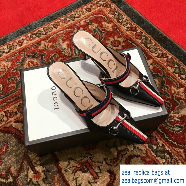 Gucci Horsebit and Sylvie Web Mid-heel Slides 549617 Black 2018 - Click Image to Close