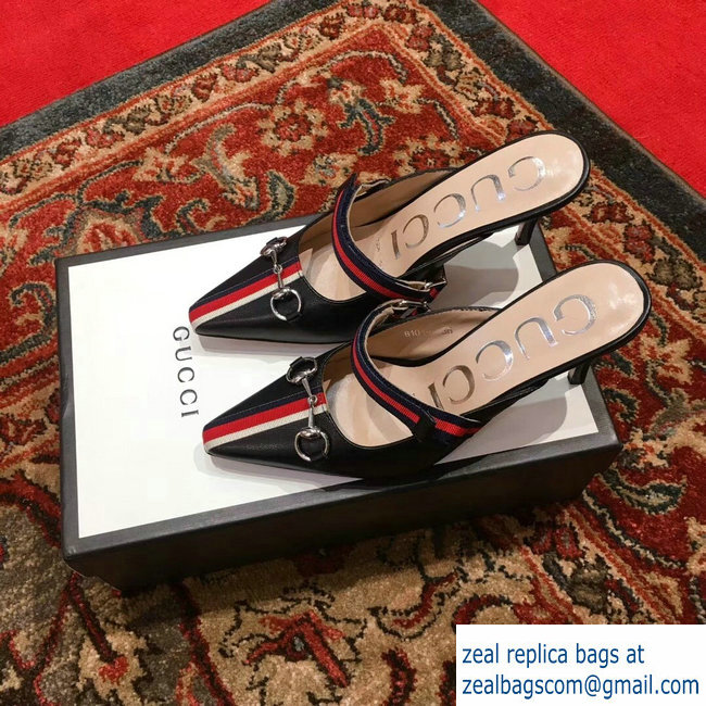 Gucci Horsebit and Sylvie Web Mid-heel Slides 549617 Black 2018