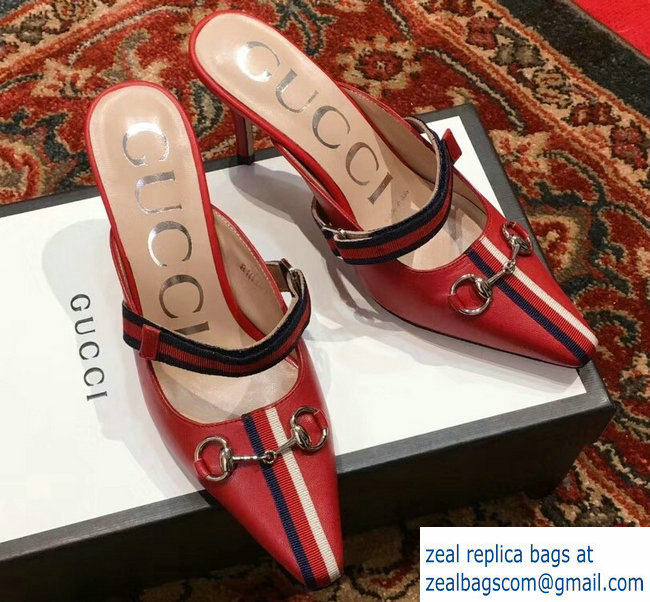 Gucci Horsebit and Sylvie Web Mid-heel Slides 549617 Red 2018 - Click Image to Close