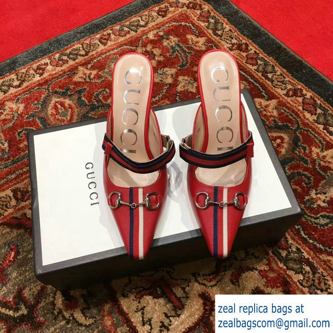 Gucci Horsebit and Sylvie Web Mid-heel Slides 549617 Red 2018 - Click Image to Close