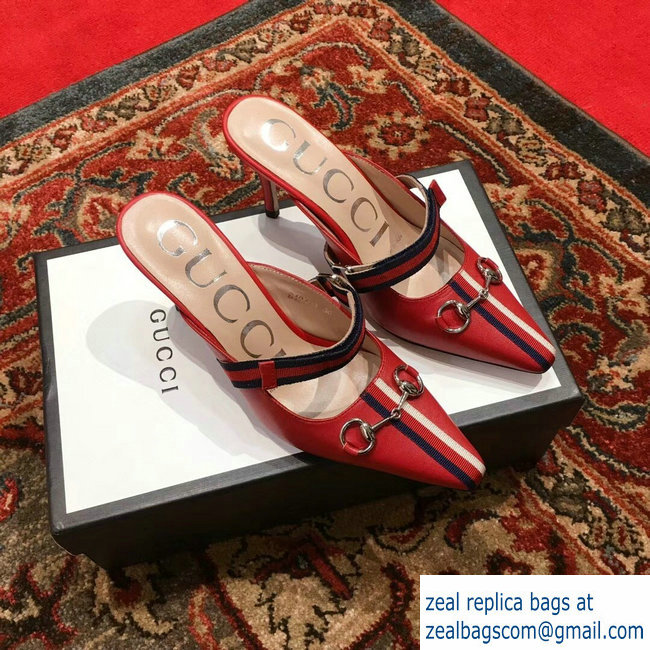 Gucci Horsebit and Sylvie Web Mid-heel Slides 549617 Red 2018 - Click Image to Close