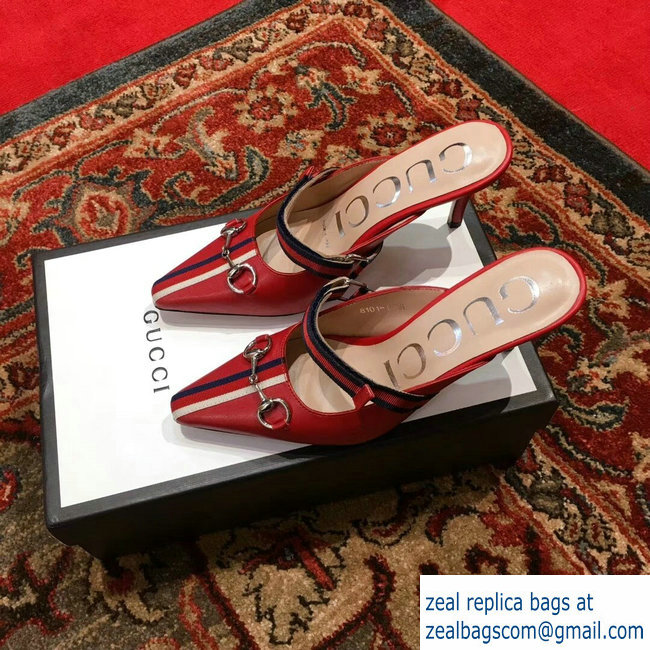 Gucci Horsebit and Sylvie Web Mid-heel Slides 549617 Red 2018 - Click Image to Close