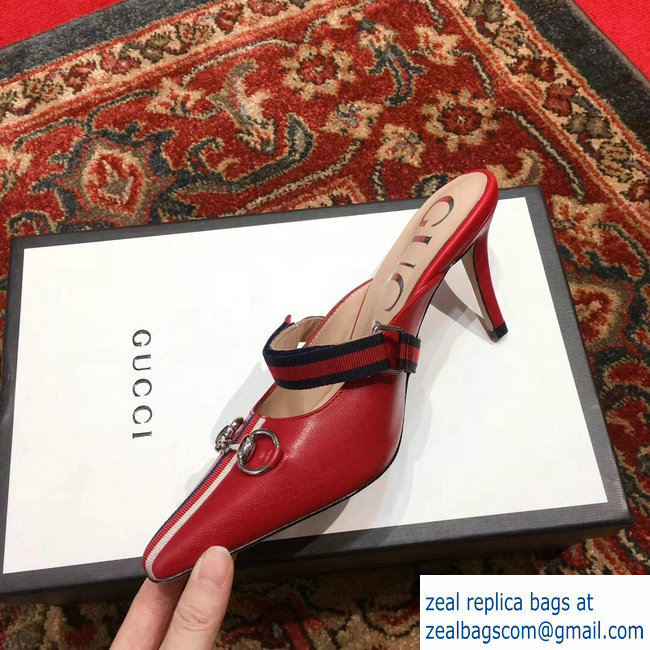 Gucci Horsebit and Sylvie Web Mid-heel Slides 549617 Red 2018 - Click Image to Close