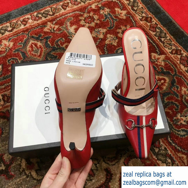 Gucci Horsebit and Sylvie Web Mid-heel Slides 549617 Red 2018