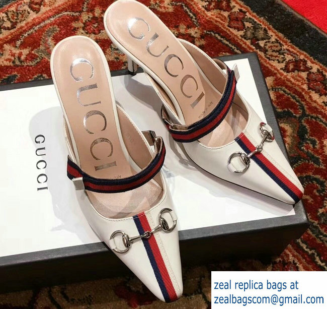 Gucci Horsebit and Sylvie Web Mid-heel Slides 549617 White 2018 - Click Image to Close