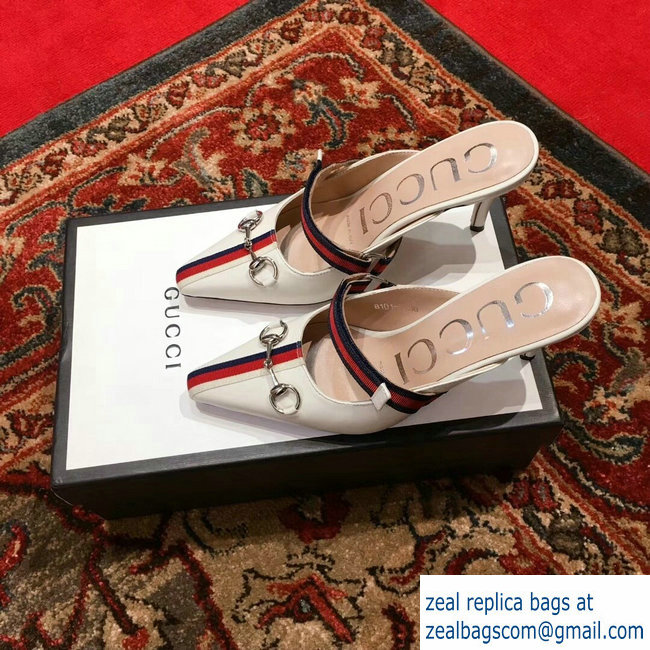 Gucci Horsebit and Sylvie Web Mid-heel Slides 549617 White 2018