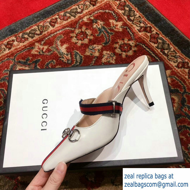 Gucci Horsebit and Sylvie Web Mid-heel Slides 549617 White 2018 - Click Image to Close