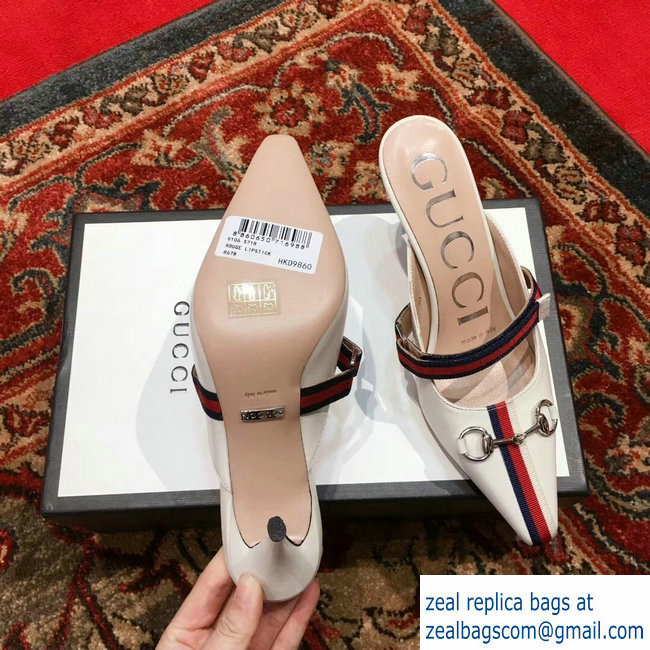 Gucci Horsebit and Sylvie Web Mid-heel Slides 549617 White 2018 - Click Image to Close