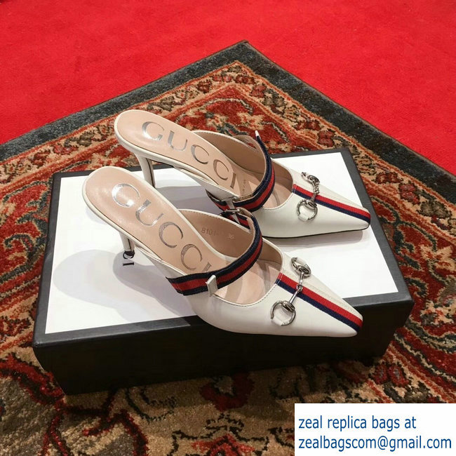 Gucci Horsebit and Sylvie Web Mid-heel Slides 549617 White 2018