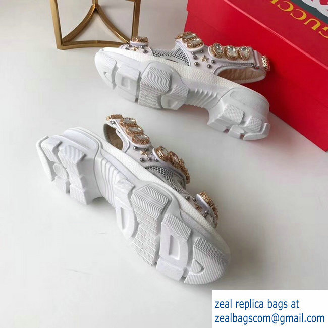 Gucci Leather And Mesh Sandals With Crystals 557471 White 2019