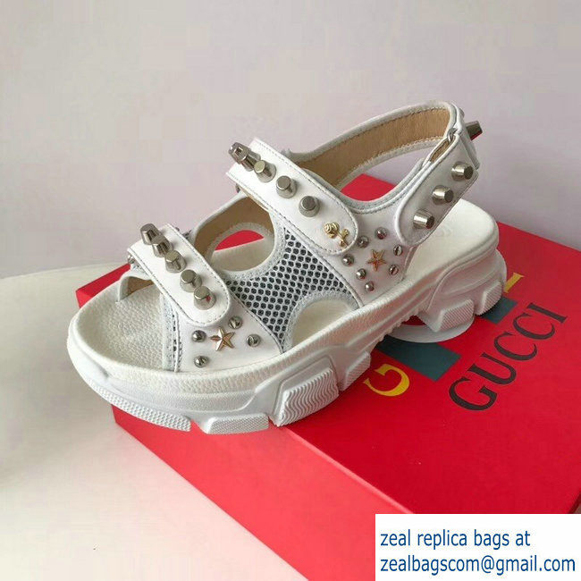 Gucci Leather And Mesh Sandals With Studs 546073 White 2019