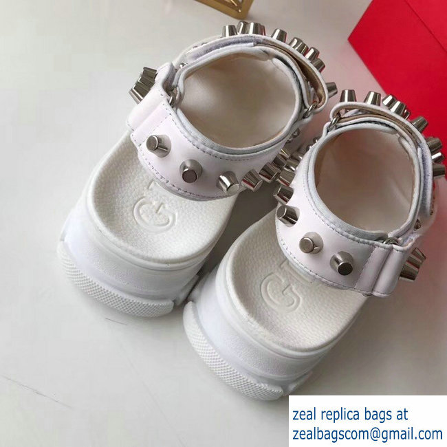 Gucci Leather And Mesh Sandals With Studs 546073 White 2019 - Click Image to Close
