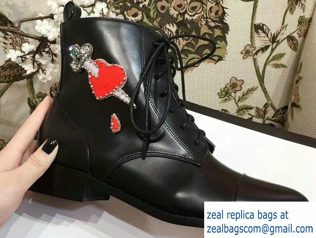 Gucci Leather Ankle Boots Black Embroidered Heart Sword And Tiger Head 2018 - Click Image to Close