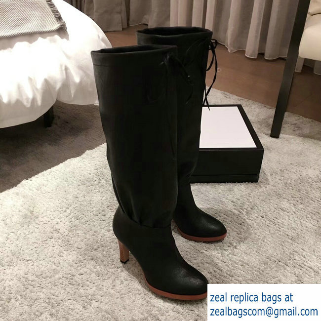 Gucci Leather Mid-Heel Boots Black 2018