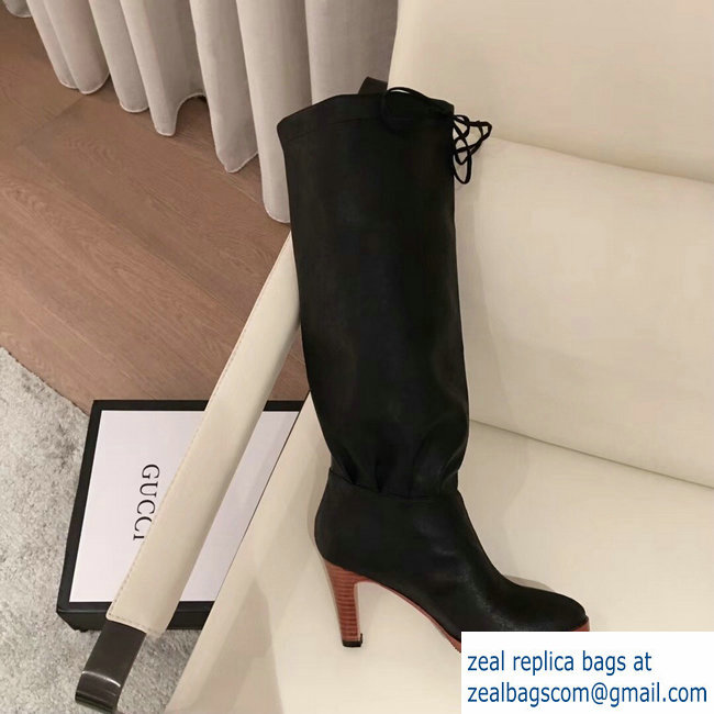 Gucci Leather Mid-Heel Boots Black 2018