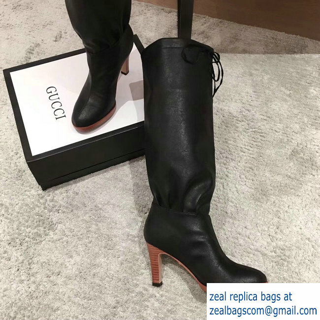 Gucci Leather Mid-Heel Boots Black 2018